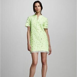 Diane Von Furstenberg Warner dress neon green lace flowers size 0
